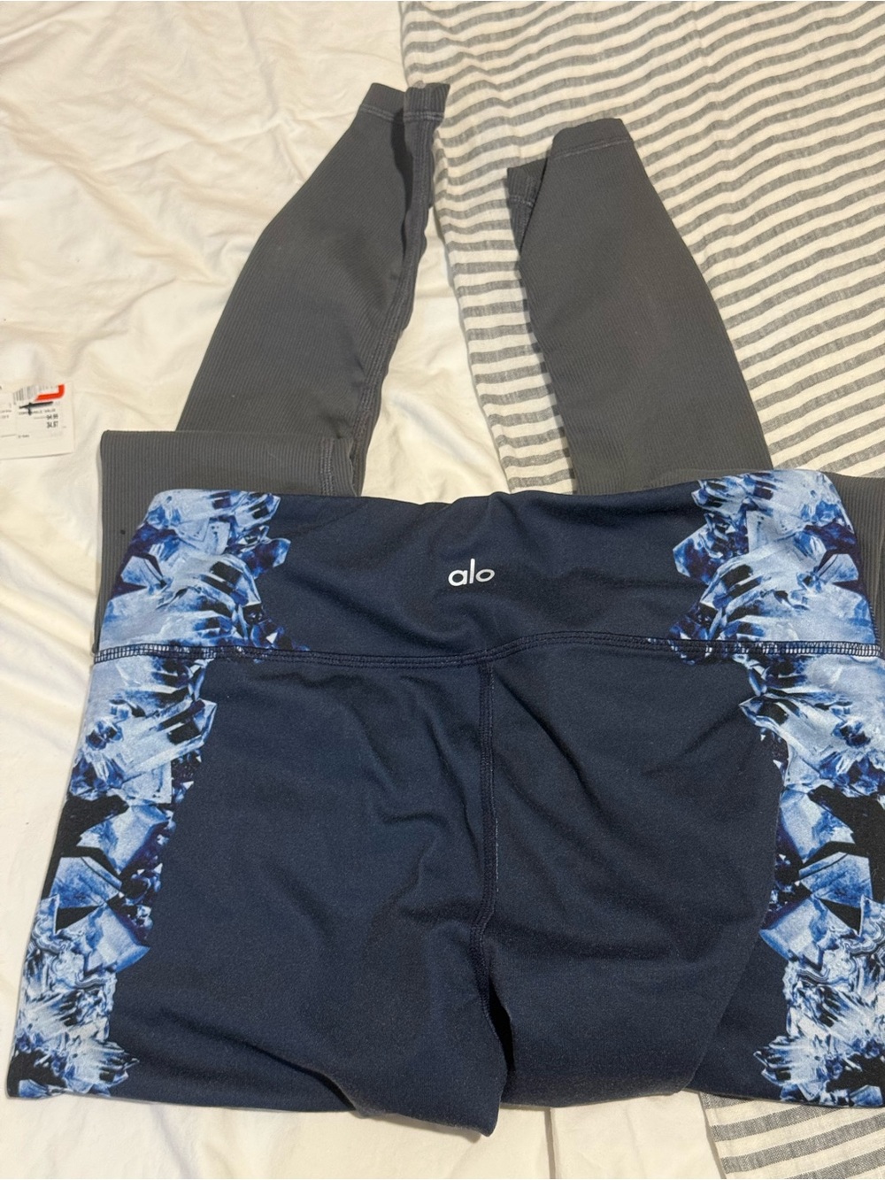 ALO Yoga Navy Leggings with Blue Floral Side Panels